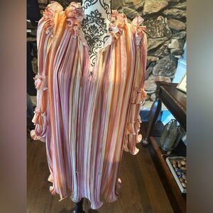 BCBGMAXAZRIA colorful striped long ruffled sleeve dress size 4 pre owned